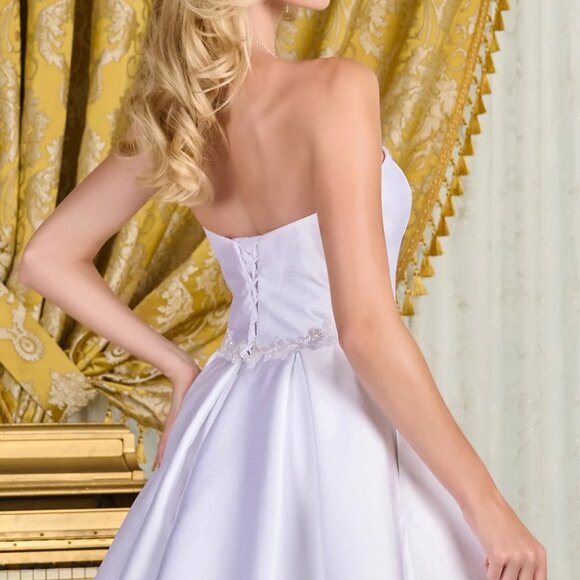 New Strapless A-Line Wedding Gown w/ Straight Across Neck & Beaded Waist GL3718 - Picture 11 of 14